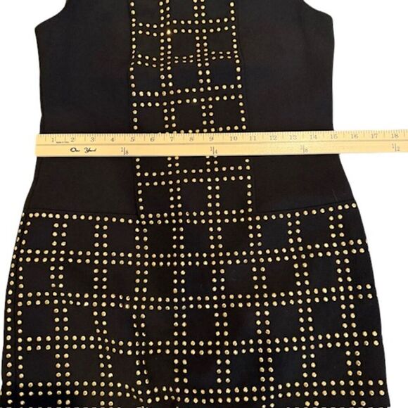 Trina Turk Blake Dress Gold Studded Black Crepe Mini Sheath Sleeveless Size 2 - Picture 13 of 15